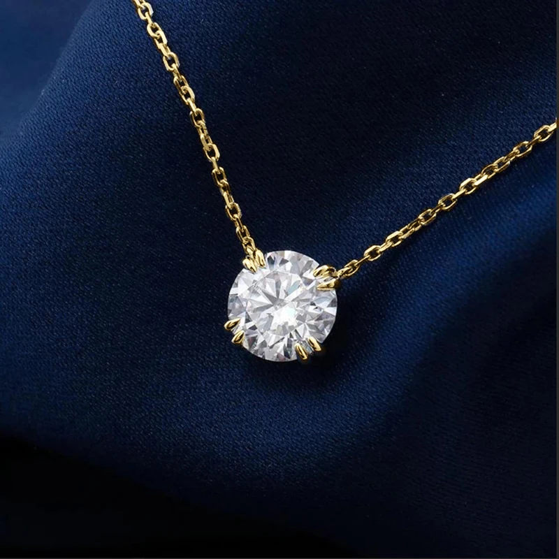 OXTAO Mini 6,5 mm 8 mm D Moissanit-Halskette für Damen, 14 Karat Gold gefüllt, Solitär-Anhänger mit vier Krallen, Hochzeitshalskette, Schmuck, Geschenk – Detail 5