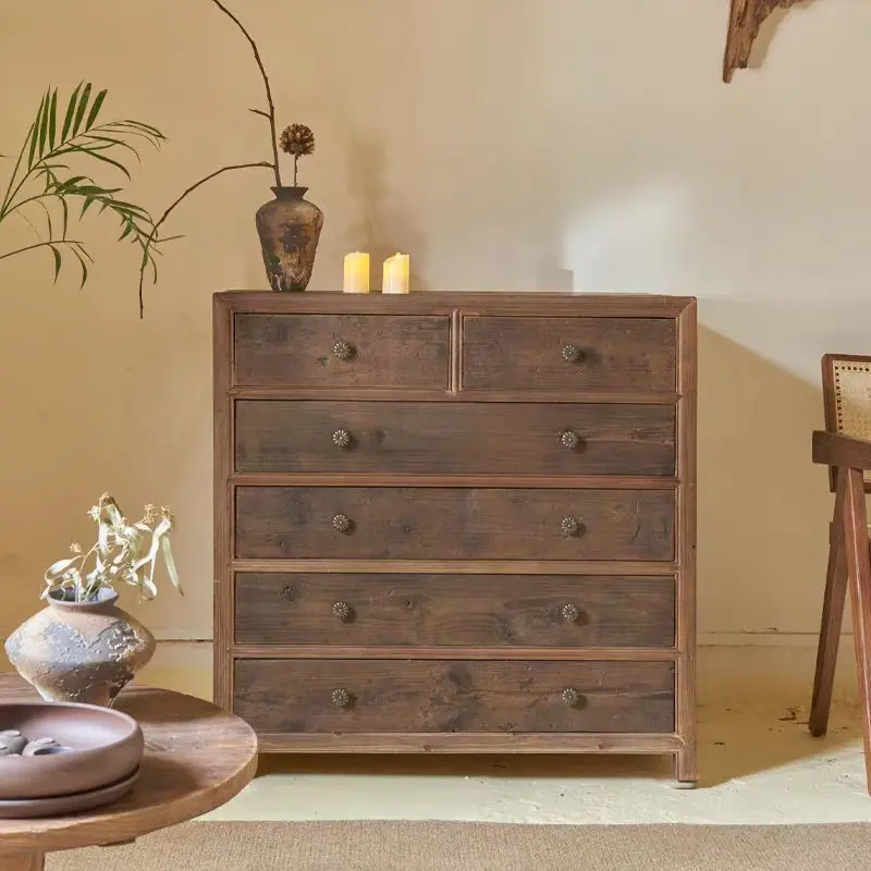 

wabi-**** wind old elm dining side cabinet against the wall locker living room bucket cabinet medieval entrance bucket cabinet