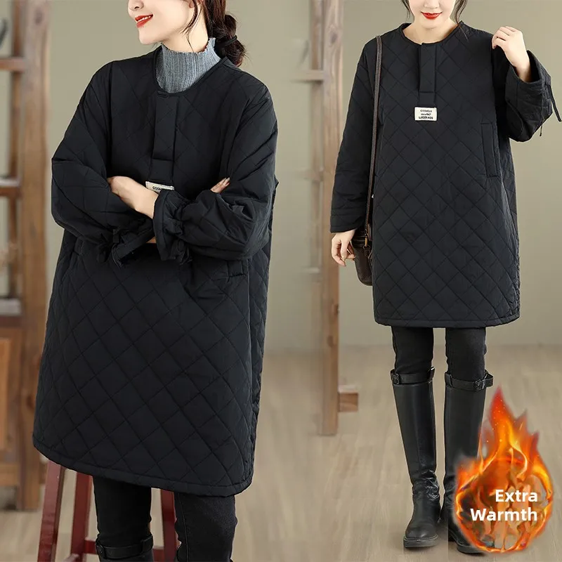 

Хлопковое женское теплое пальто с ромбовидным узором в стиле ретро, дизайнерское пальто Sense Dstring Sve, средней длины с капюшоном Dr