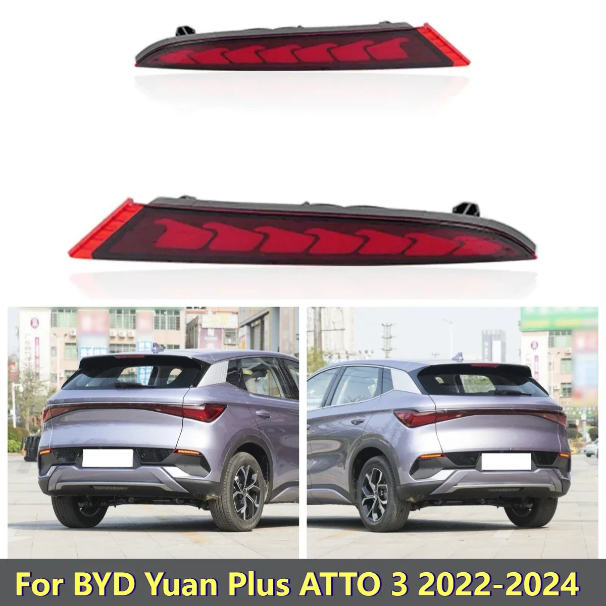 For BYD Yuan Plus ATTO 3 2022-2024 Car LED Rear Bumper Light Reflector DRL Fog Lamp Dynamic Turn Signal Brake Lamp 12V Daylight