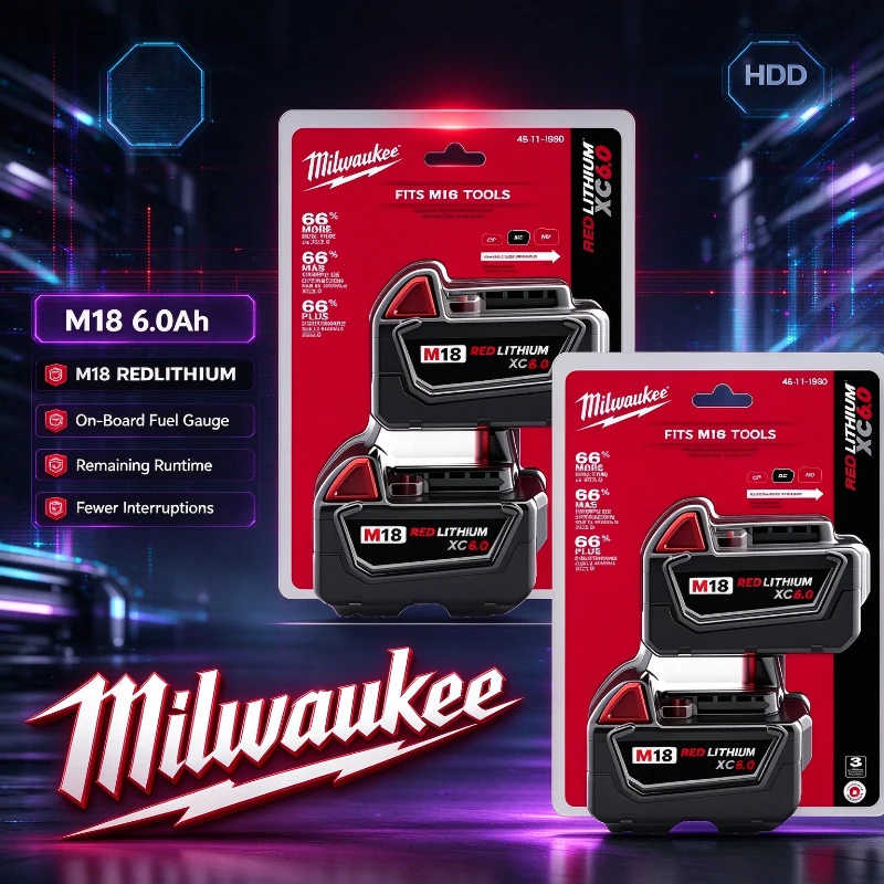 Original Milwaukee M18 REDLITHIUM Li-ion Battery 48-11-1850 18V 6.0Ah Impact Wrench Tire Rotation Chassis Repair Long Life Cycle