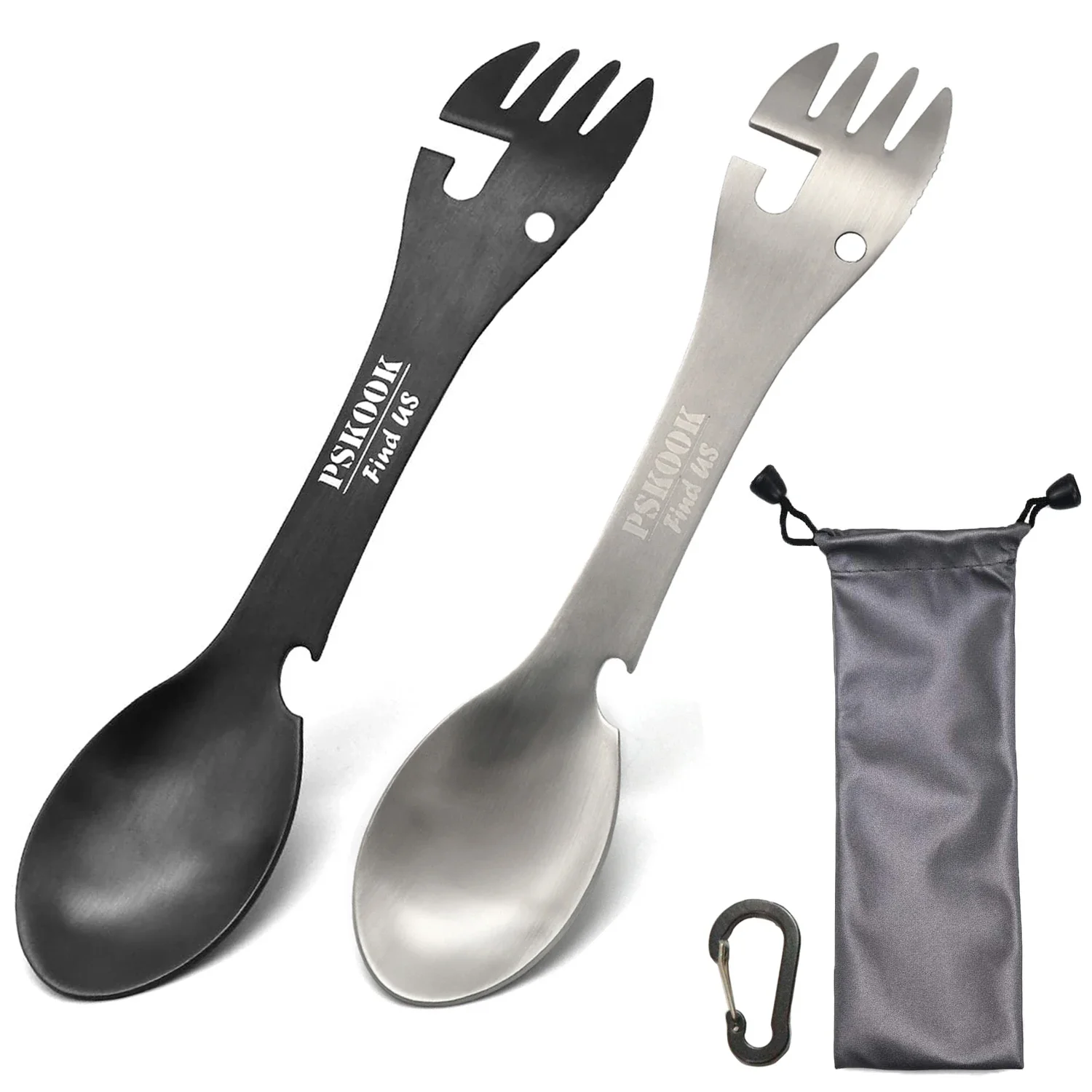 

5-in-1 Utility Tactical Spork, Stainless Steel Spoon & Bottle Opener, Fork & Knife, Can Opener Combo Camping Utensil Hiking