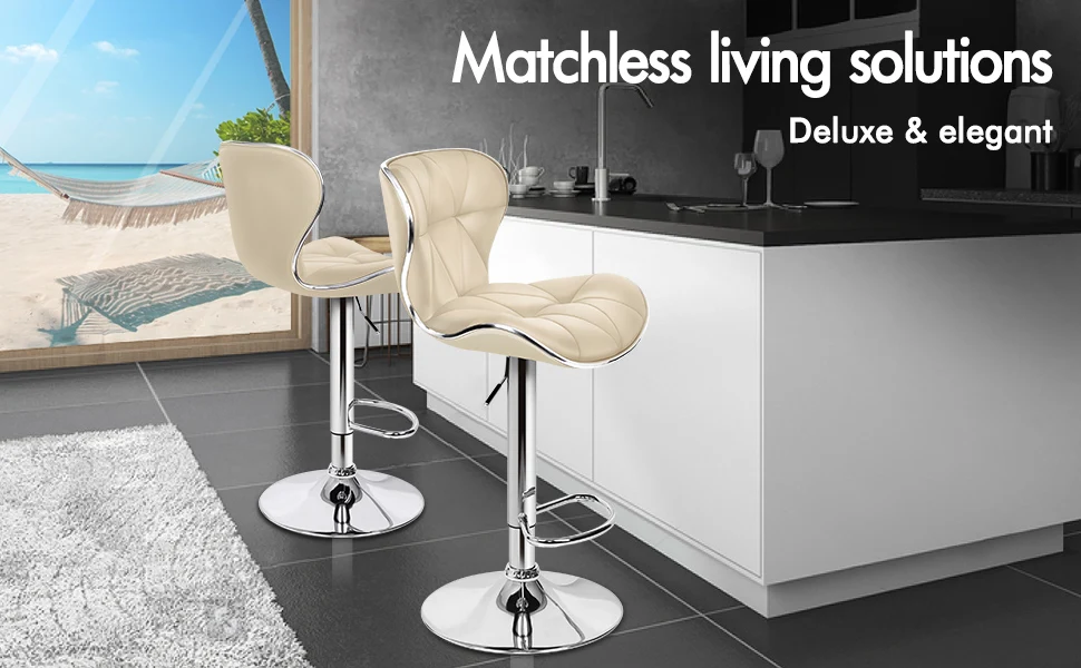Luna Swivel Counter Beige Barstools Dining Chair in 54-75cm Seat Height with Antiskid F Bar Stool 2Pcs Adjustable Kitchen Stools