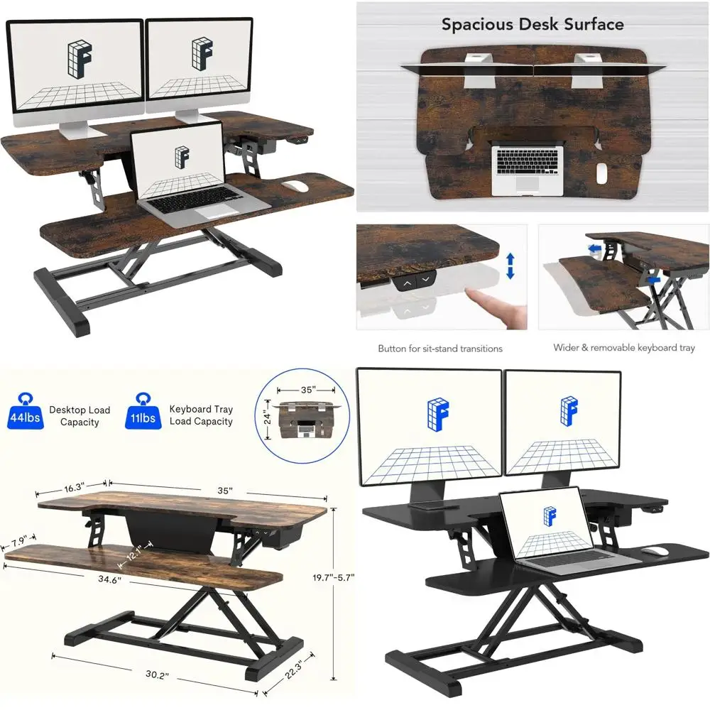 Height Adjustable Electric Desk Converter 36 for Monitors and Laptops - Motorized Riser for Ergonomic Workspace