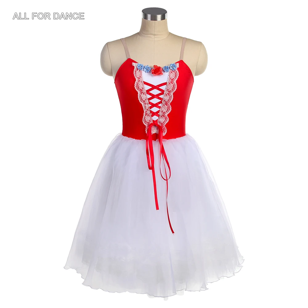 

23171 Red Stretchy Spandex Top Bodice with White Romantic Long Tutu Skirt Girls & Women Ballet Stage Performance Tutu