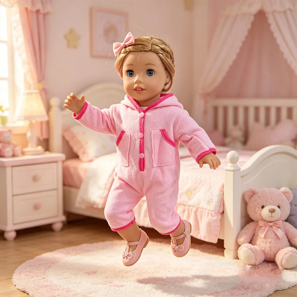 18 Inch Doll Captcha Jumpsuit, Doll Pink Outfit Suitable for 18 Inch Dolls, Fashionable and Cute Jumpsuit, Doll Accessories