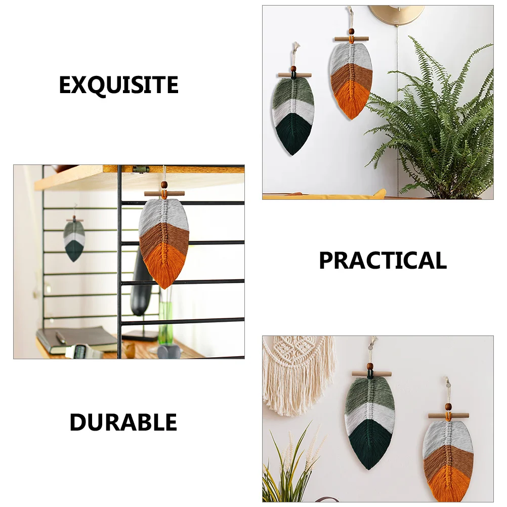 

2pcs Leaf Hanging Decor Bohemian Macrame Wall Wall Macrame Decor Art 13x26cm Cotton Thread Bedroom Living Room Tapestry