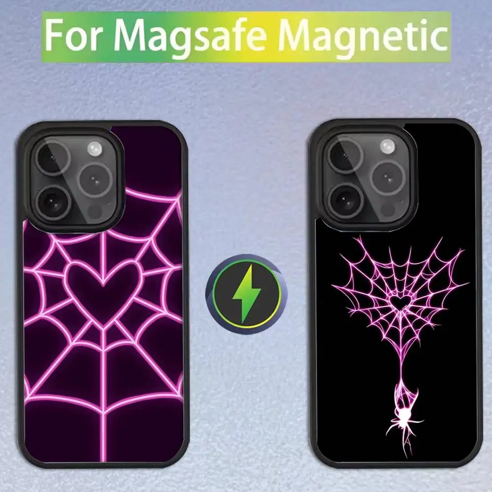 

Крутой чехол для телефона S-Spider Web H-Heart для iPhone 17,16,15,14,13,12,11, Pro, Max, Plus, Mini, SE Magsafe с магнитной беспроводной зарядкой