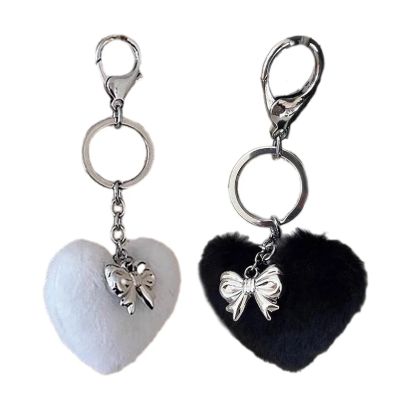 Elegant Bowknot Pendant Keychain Phone Decorations Unique Plush Heart Keyring Stylish for Key Wallets Jewelry Accessory