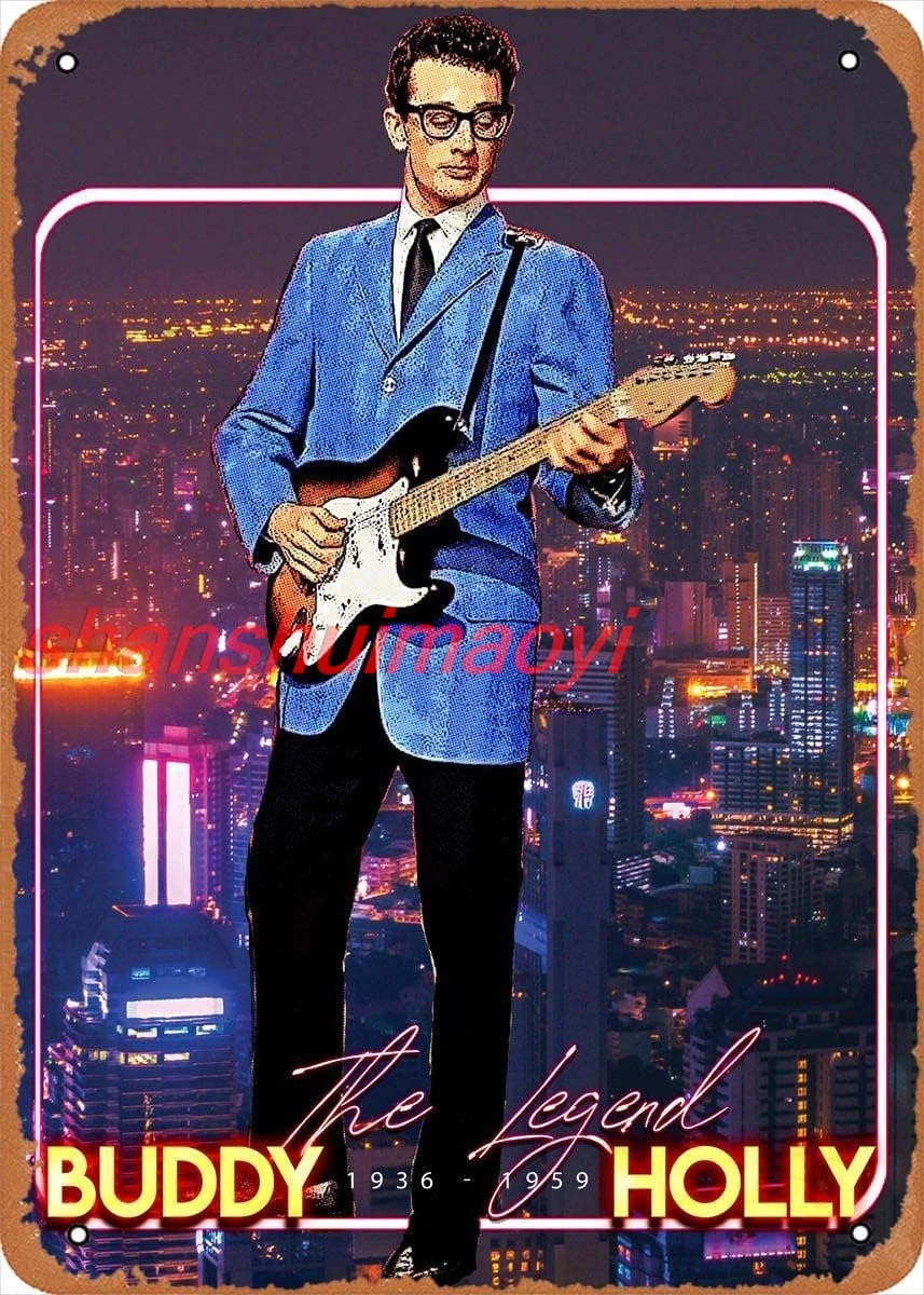 The Legend Buddy Holly Classic Guitar Tin Signs,Music Theme Vintage Metal Tin Sign,Wall Decor for Bars,Restaurants,Cafe sha sign