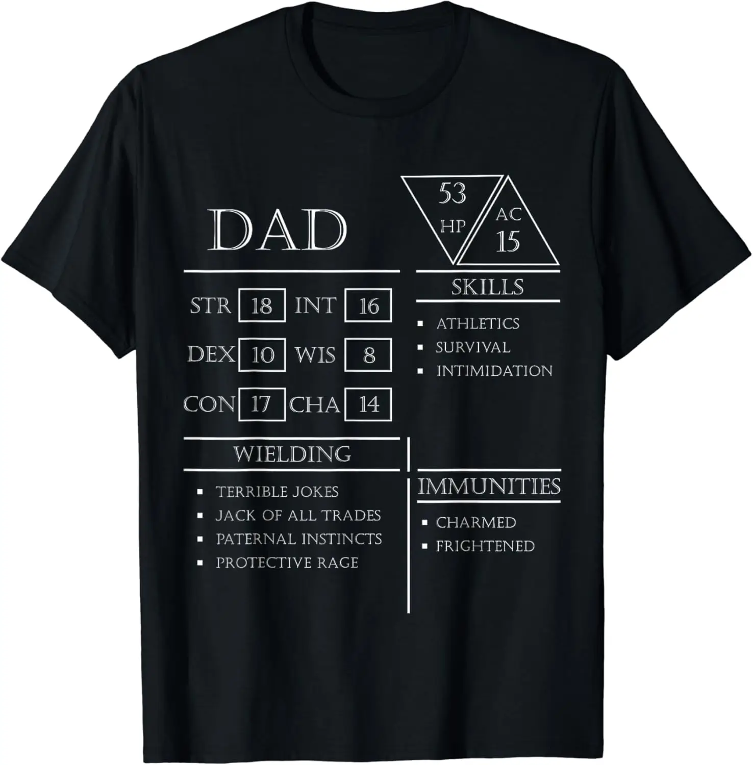 Roleplaying Dice Gamer Dragon Dad Stat Skills Wielding T-Shirt