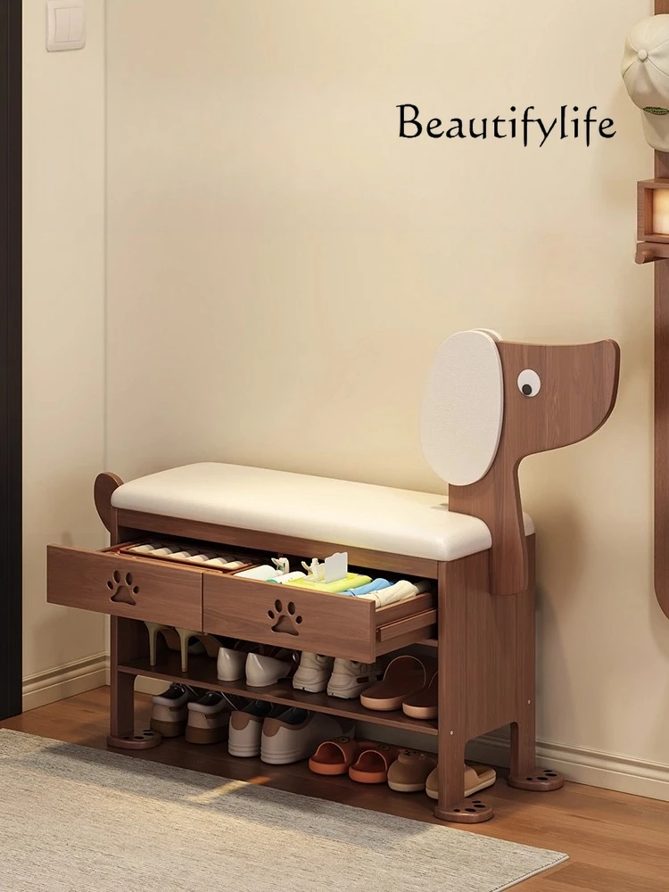 

Treasure Puppy Shoe Change Stool Seated Shoe Cabinet Home Door Storage Long Stool Creative Side Couple Cute Stool