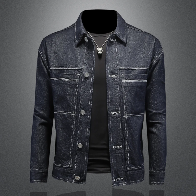 

Высококачественная, модная, универсальная и стильная весенняя новая простая джинсовая куртка, моющаяся джинсовая куртка с несколькими карманами.