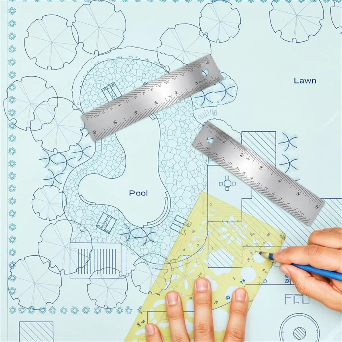 A002 3 Pcs 6-Inch Non-Slip Metal Ruler with Cork Backing Rulers Non Slip Straight Edge Cork Base Rulers for Woodworking