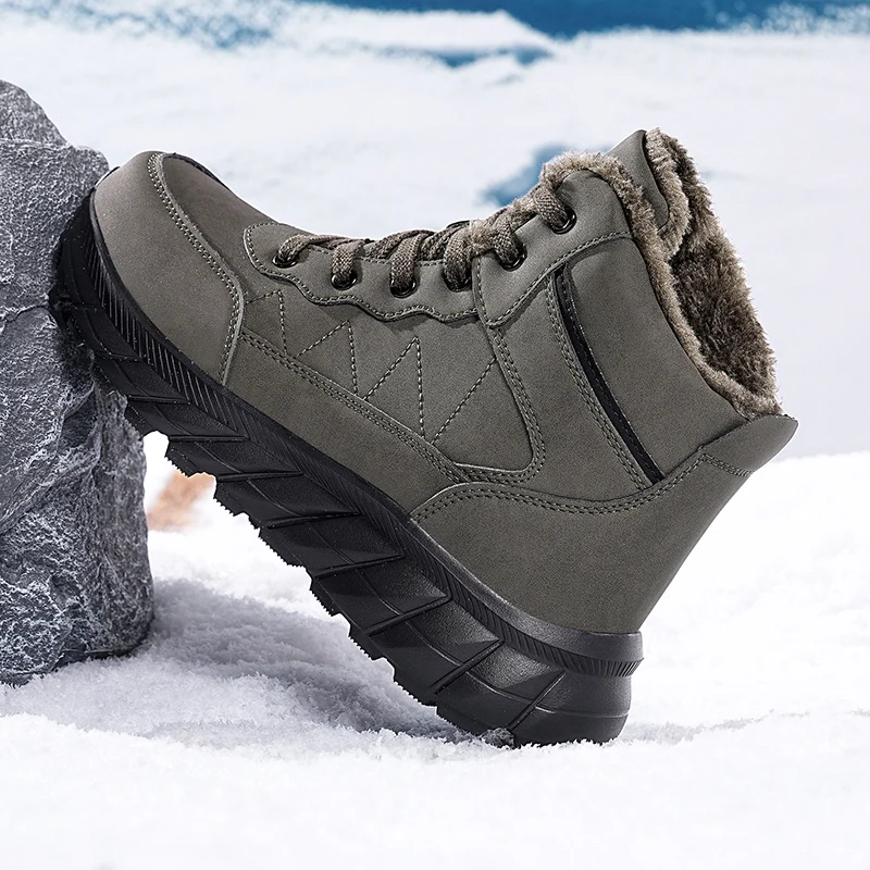 Super Warm Winter Snow Boots Men Mid-Calf Outdoor Winter Patent Boots Waterproof Keep Warm High Boots Women Botas Hombre