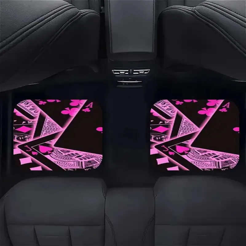 4pcs Pink Neon Playing Card Car Mats, Neon Pink& Darkness Scheme, Interior Accessories, Car Floor Mats, Vehicle Accessories, Mod