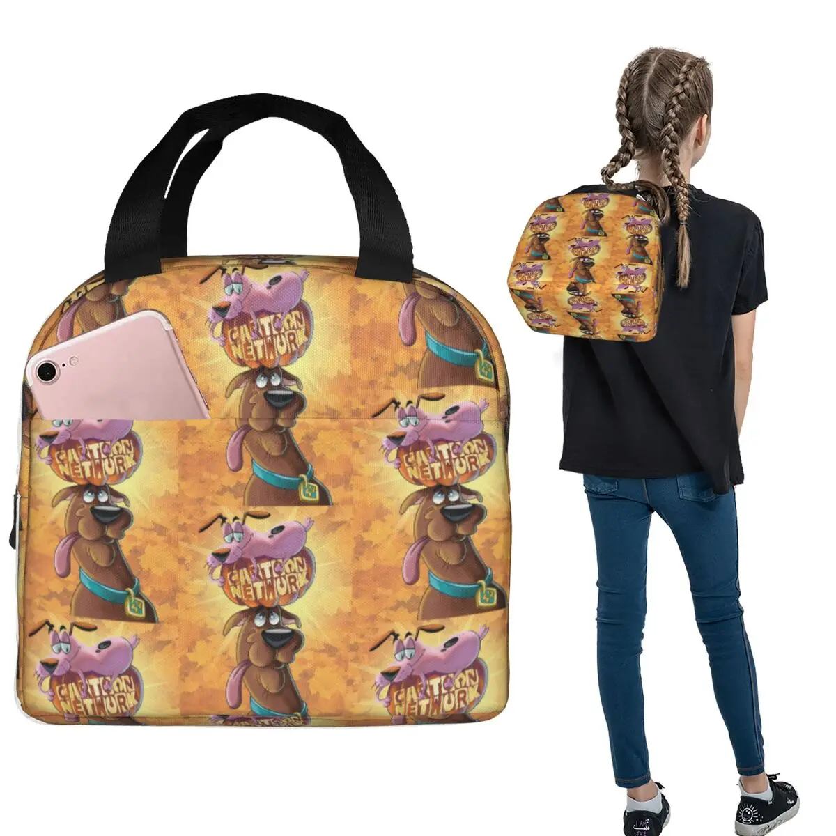 

Couraged Movie Cowardly Dog Insulated Lunch Bag for Women Kids Leakproof Food Boxes Thermal Lunch Box Tote