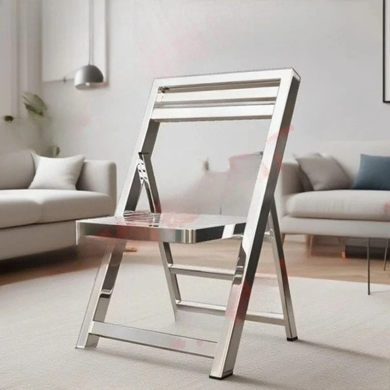 

Stainless steel Dining Chair Folding Chair and Table Household with Backrest Modern Minimalism Portable Foldable Furniture