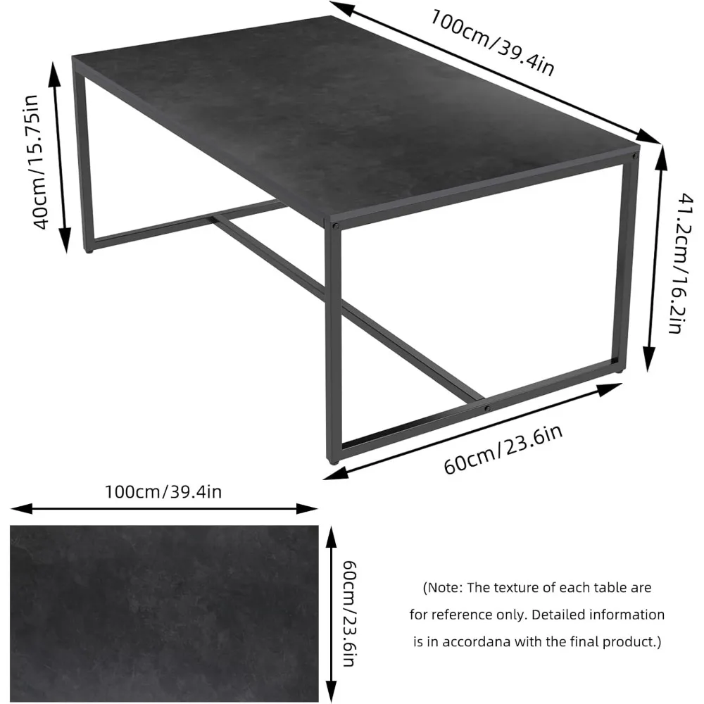 Rectangular Sintered Stone Coffee Table with Black Metal Frame for Living Room - Sleek Black Sofa Centerpiece