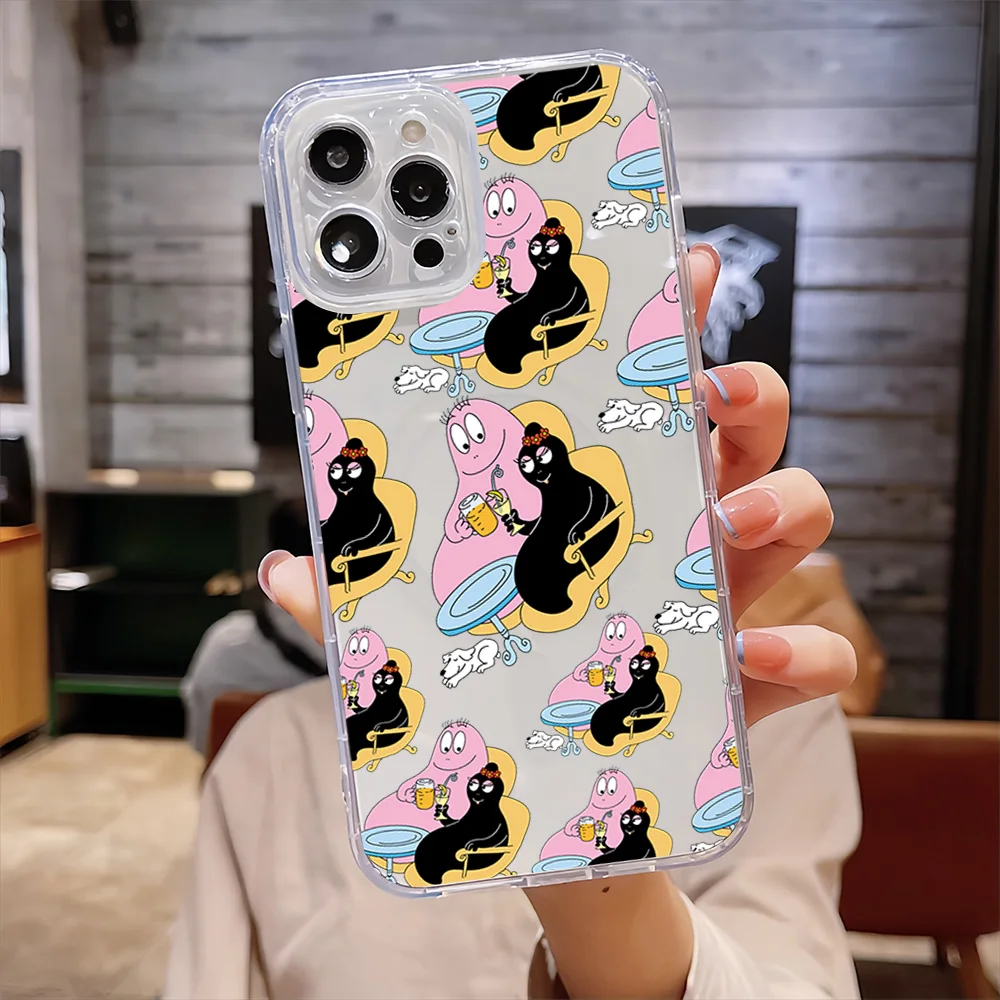 Cartoon Barbapapa Cute For IPhone 16 15 14 13 12 11 Pro Max Plus Transparent Magnetic Suction Phone Case