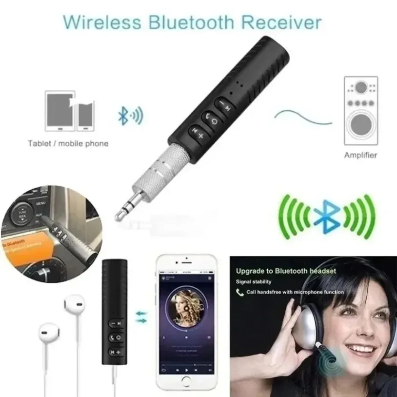 Clip-on Bluetooth Audio Receiver 3.5mm AUX Hands-free Call Wireless Adapter for Car Stereo Headphones Speaker