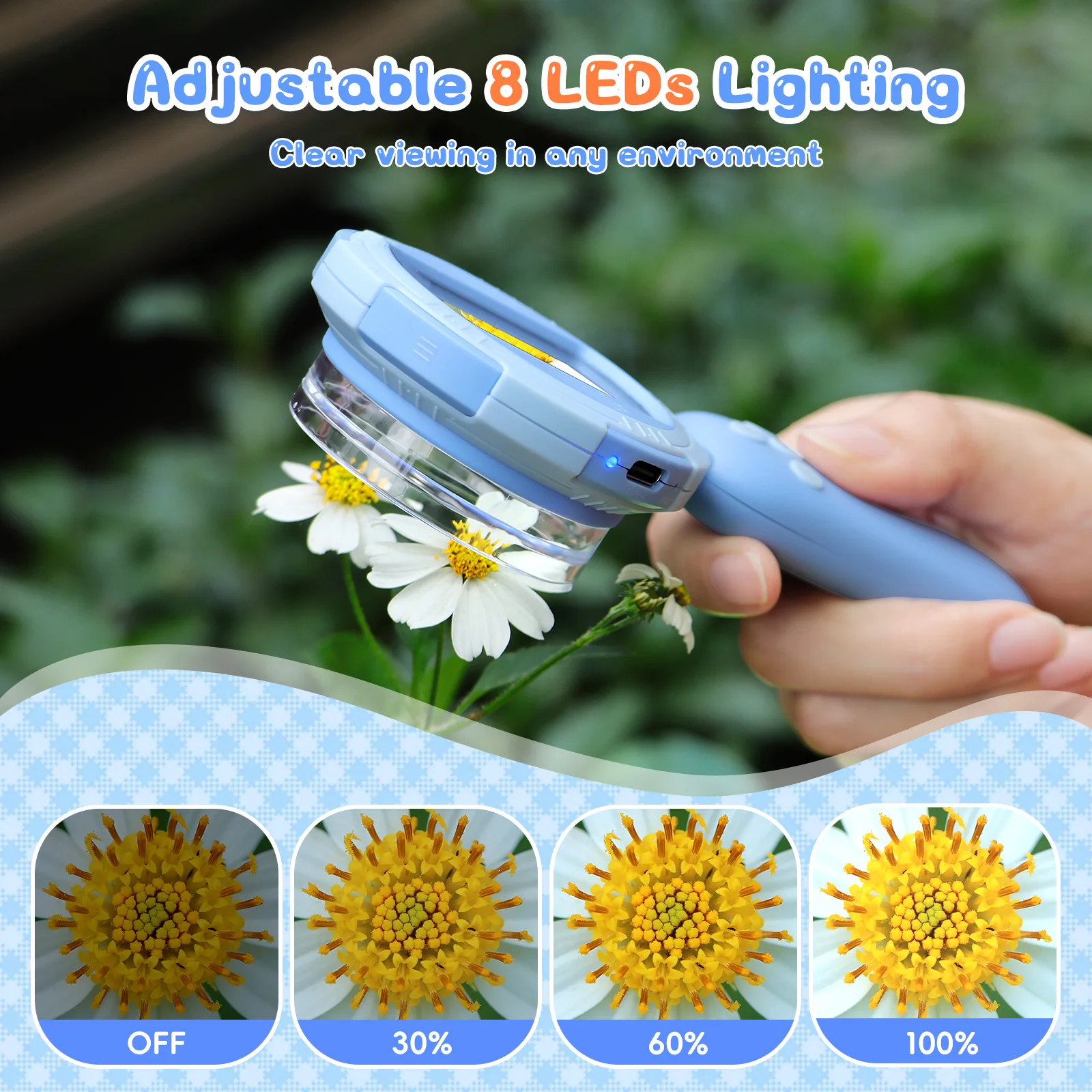 مجهر أطفال مع تكبير 100X مجهر رقمي محمول للأطفال لعبة تعليمية جذعية مع ضوء LED