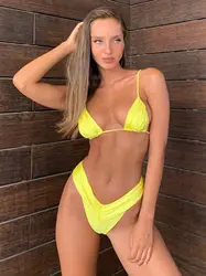 Sexy Bandage Backless Bikini Set Women, Solid Halter Bikini, Ladies Strappy Beachwear, Summer Trend, Holiday Clothes, New, 2024