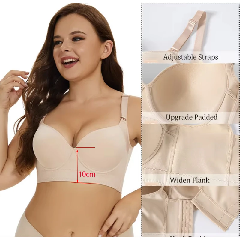 GUUDIA Back Smooth Out Shaper Bra Plus Size Wide Band Bras Shapewear Back Fat Smooth Underwear Top Breast Shapers F Cup 3019