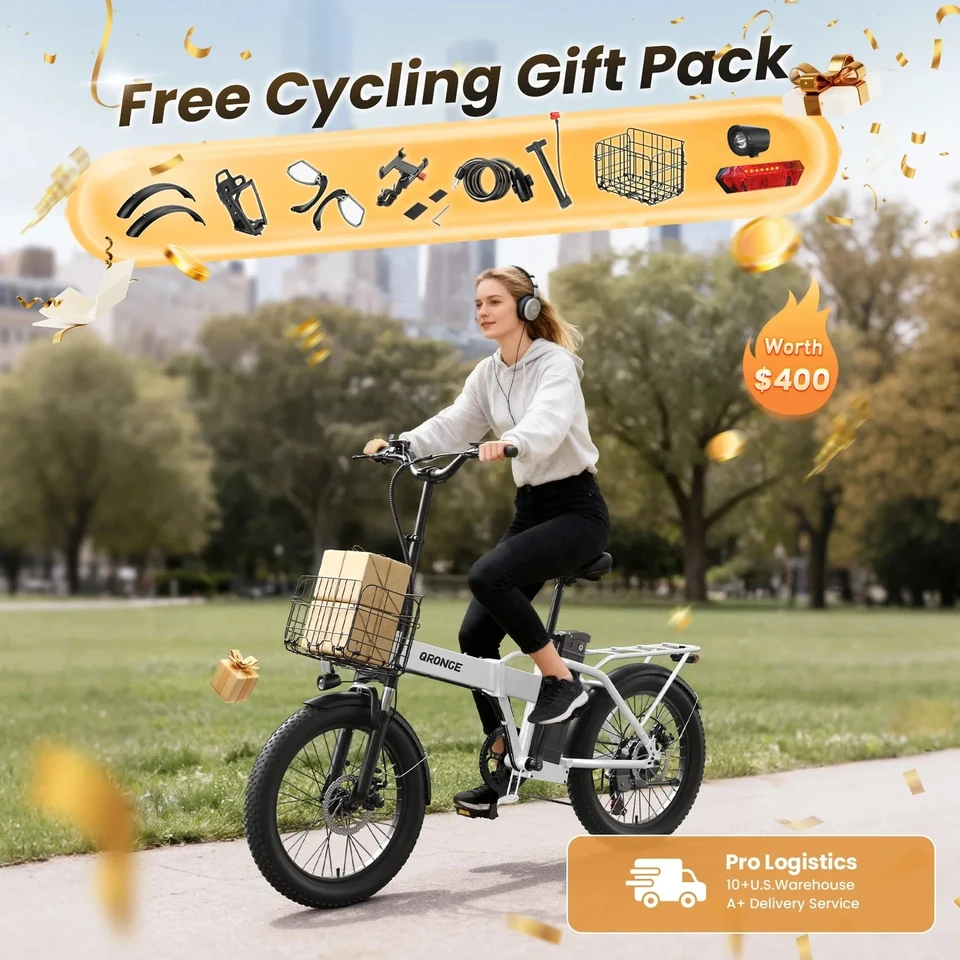 QRONGE Waterfall Folding Electric Bicycle 48V 13.5AH 20' Fat Tire Electric Bike 70 Max Miles E-bike Commute image 6