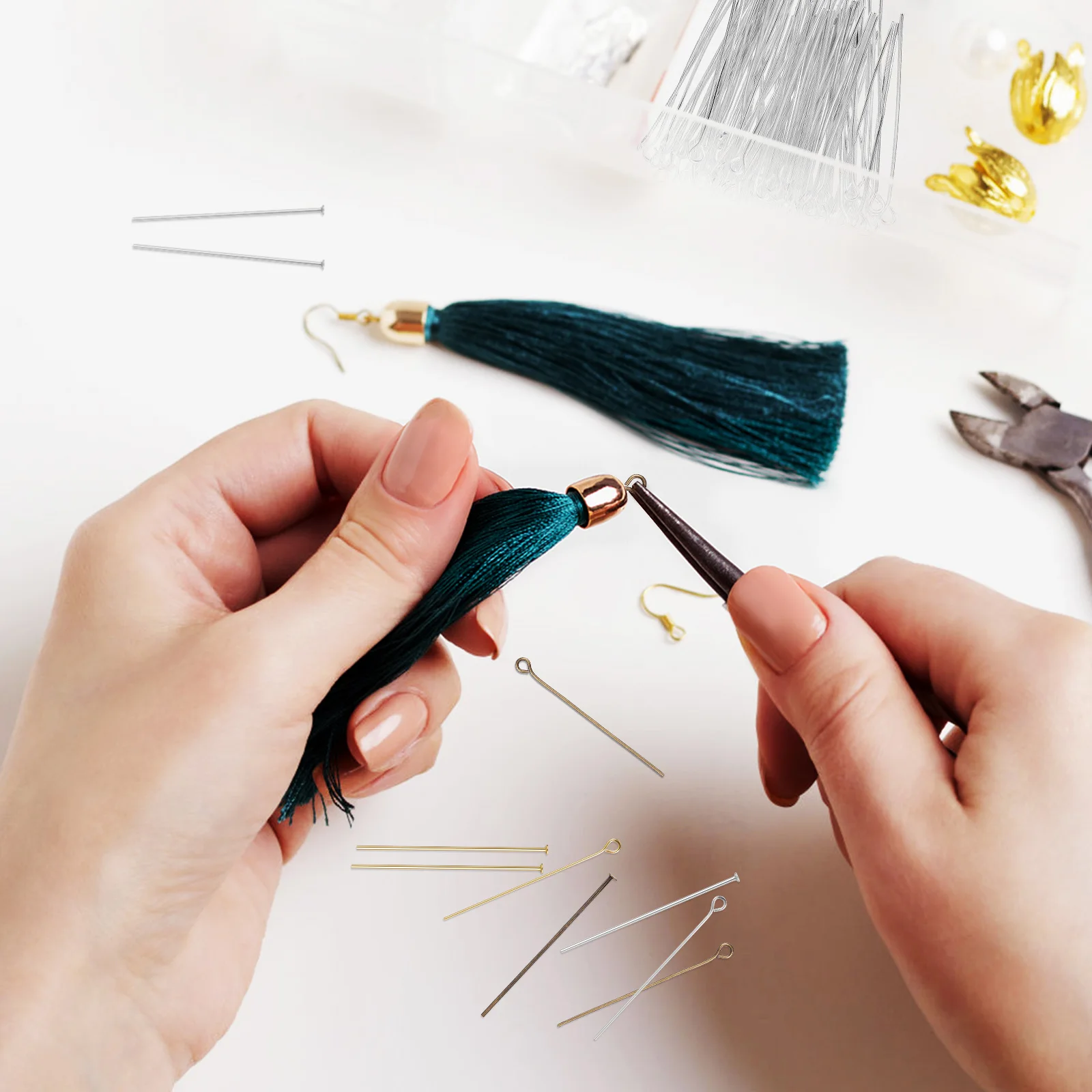 

1Set Jewelry Making Eye Pins Flat Head Pins Bulk Beading Tools Accessories for Earrings Necklace Bracelet Beading Tools