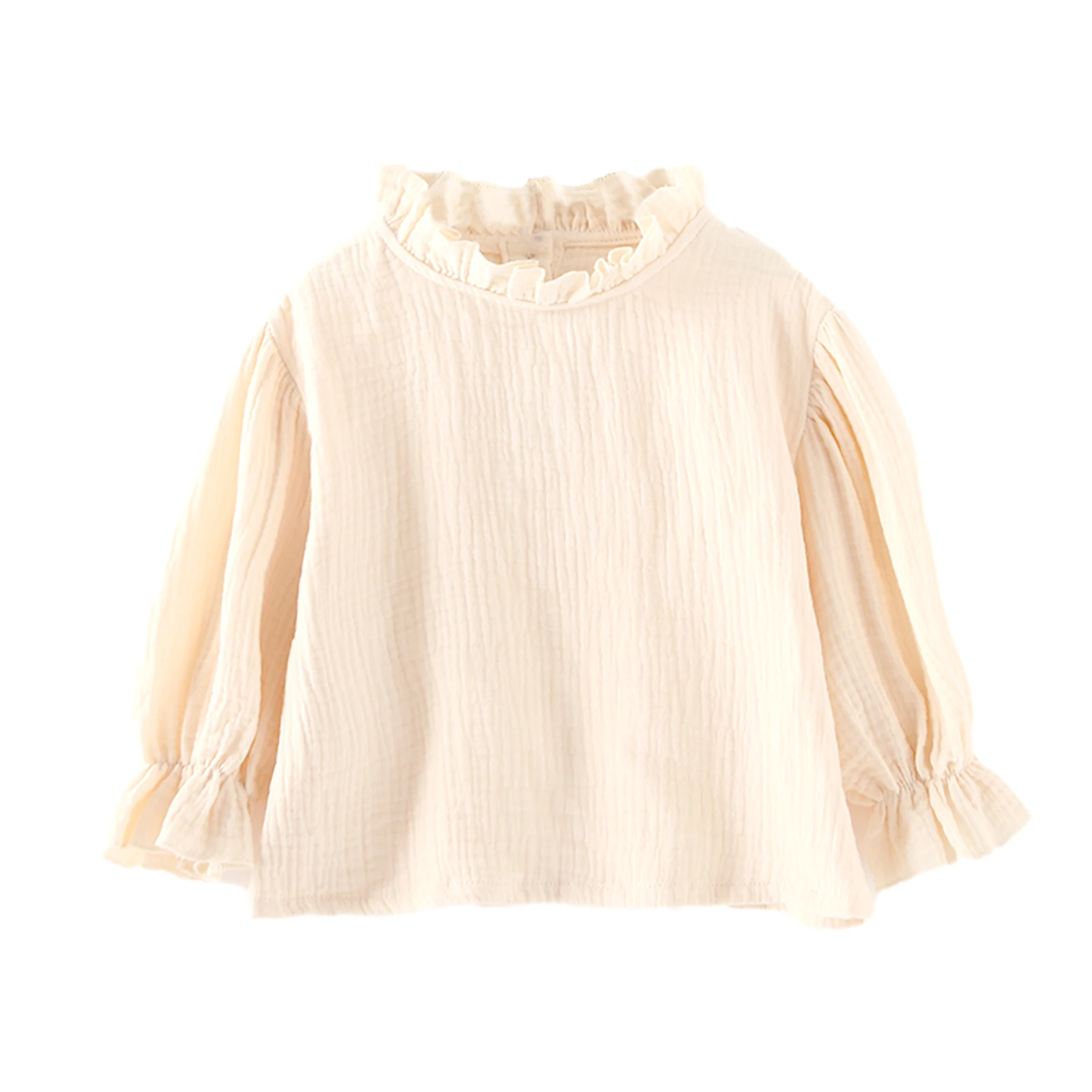 Kleinkind Mädchen Langarm Tops Herbst Leinen Baumwolle Solide Rüschen T-Shirt Blumen Shirts für Kinder Casual Tees Mädchen Blusen 1-6T – Detail 6