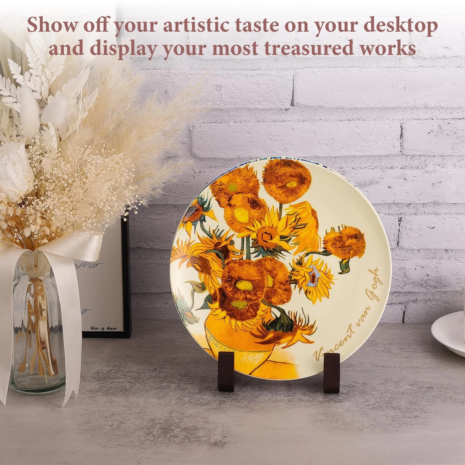 Wooden Display Stand Plate Holder Picture Frame Easel for Tabletop Photo Art Decor Desktop Mount