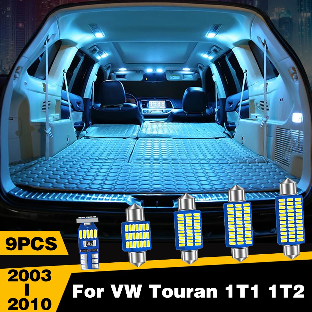 

9 Pcs White Ice-Blue Color LED Highlight Car Interior Dome Reading Light Roof Lamp For VW Touran 1T1 1T2 2003-2010 Accessories