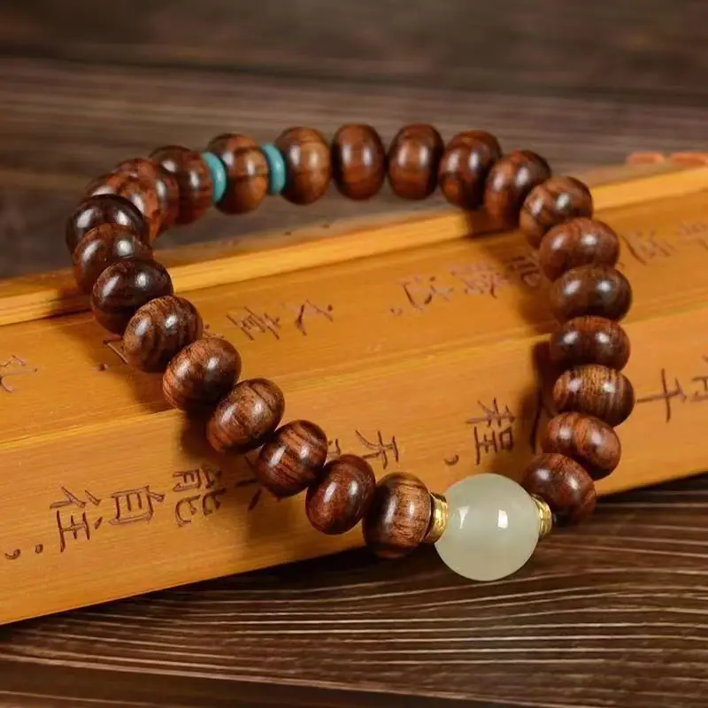 Ebony Yellow Rosewood Abacus Beads Bracelet Luminous Eternal Night Flexible Ring Men and Women Couple Wooden Bracelet Ethnic Sty