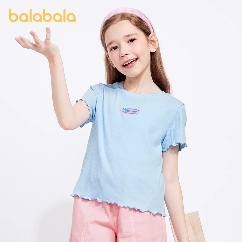 Balabala Kids Girl Short-Sleeved T-Shirt With Simple Texture Sweet Simple Fashionable Trendy T-Shirt