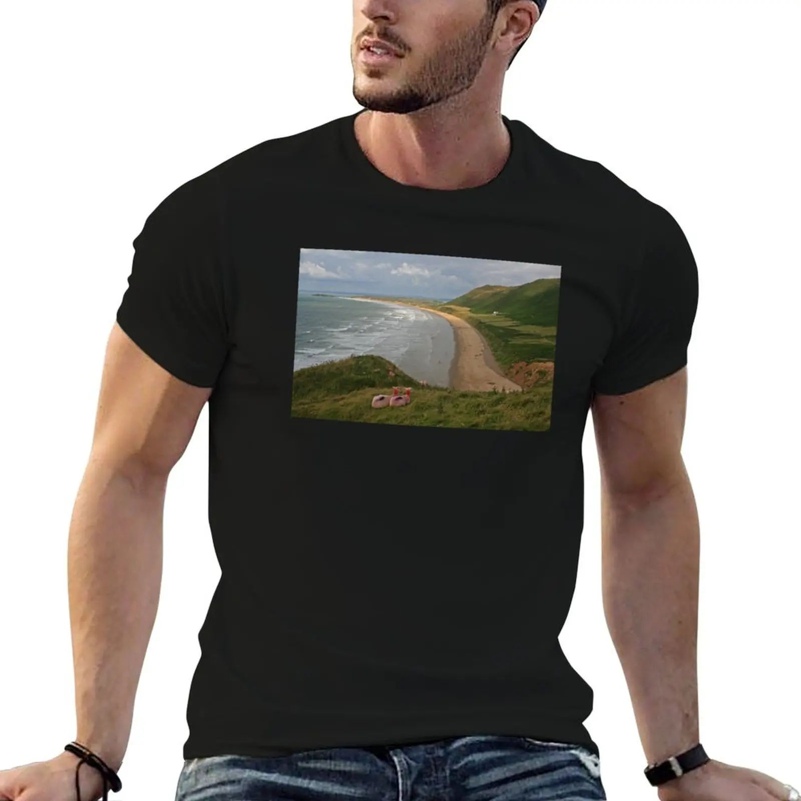 Gower Peninsula, Rhossili Bay Relaxed Fit T-Shirt shirts graphic tees oversized Men's clothing