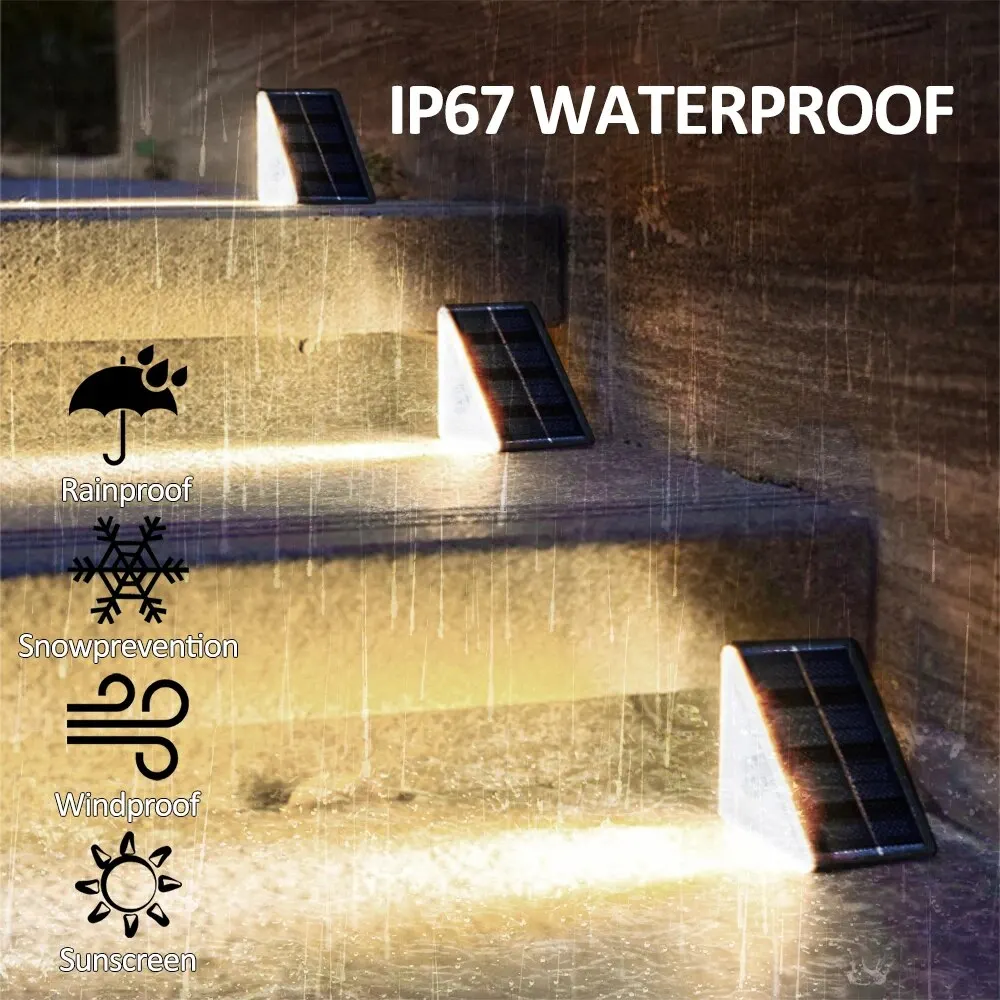 Solar-Stufenleuchten für den Außenbereich, warmweiß, RGB-Dreieck, IP67, wasserdicht, automatische Dekoration, Deckleuchten für Terrasse, Hof, Auffahrt, Veranda