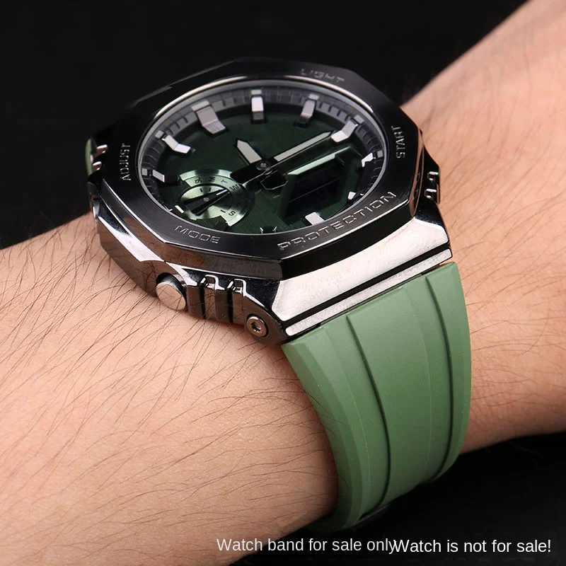 Men Rubber Watchband Modified Strap For C-asio G-SHOCK  GA2100 GA2110 GM2110 Series Silicone Watch Bracelet 16mm  black/green