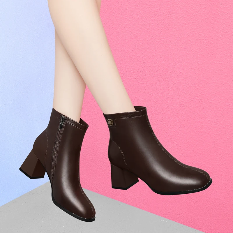 

Короткие сапоги на толстом каблуке, новые осенне-зимние уличные ботинки на высоком каблуке, женская обувь, женские ботинки, хлопковая обувь, ботильоны с квадратным носком