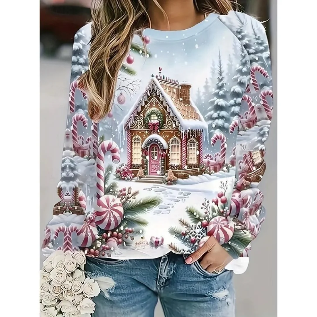 

Christmas Snowman 3D Print Sweatshirts Women Fashion Casual Streetwear Round Neck Hoodies Pullovers Top Women Pullovers Clothing