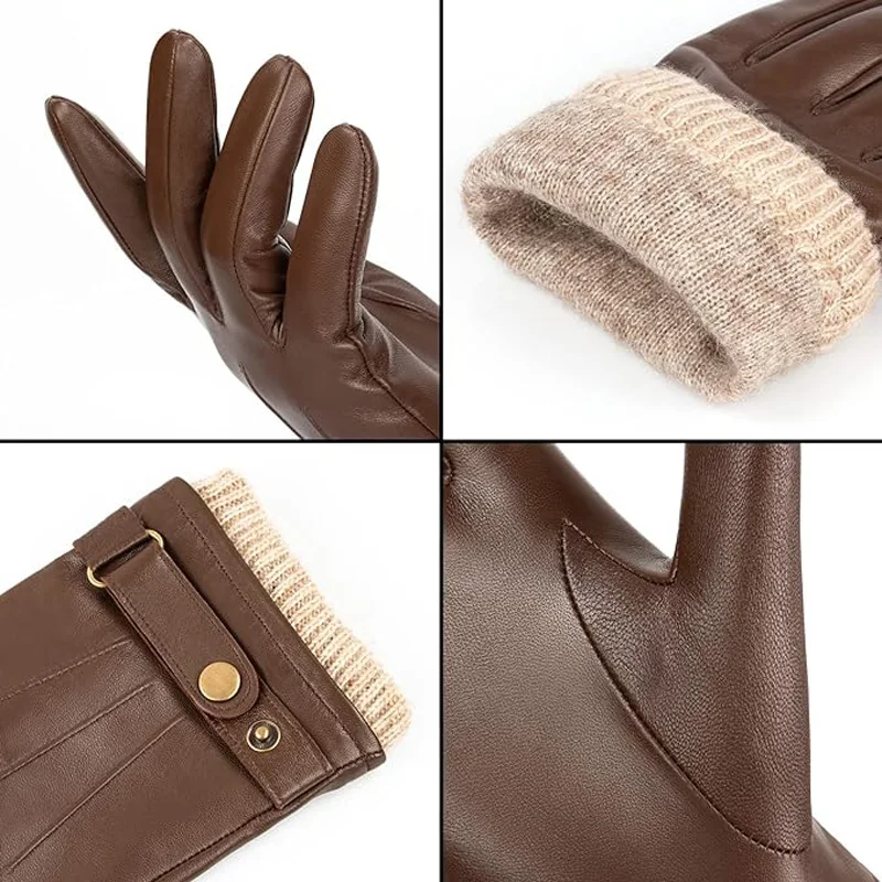 Leather Gloves Men for Winter,перчатки мужские кожаные,Winter Gloves,Guantes para frio,Waterproof,Gants cuir homme,Warm Gloves