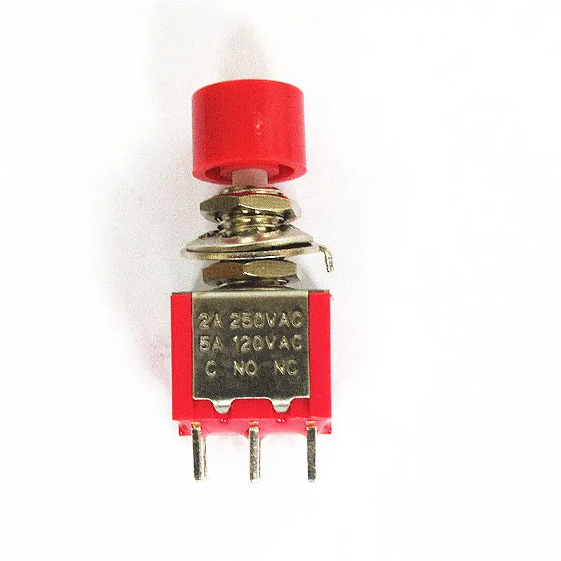 Red Button Switch PS-102 202 with Little Red Cap Round Self-Resetting Button 6-Pin Momentary Push Button Switch