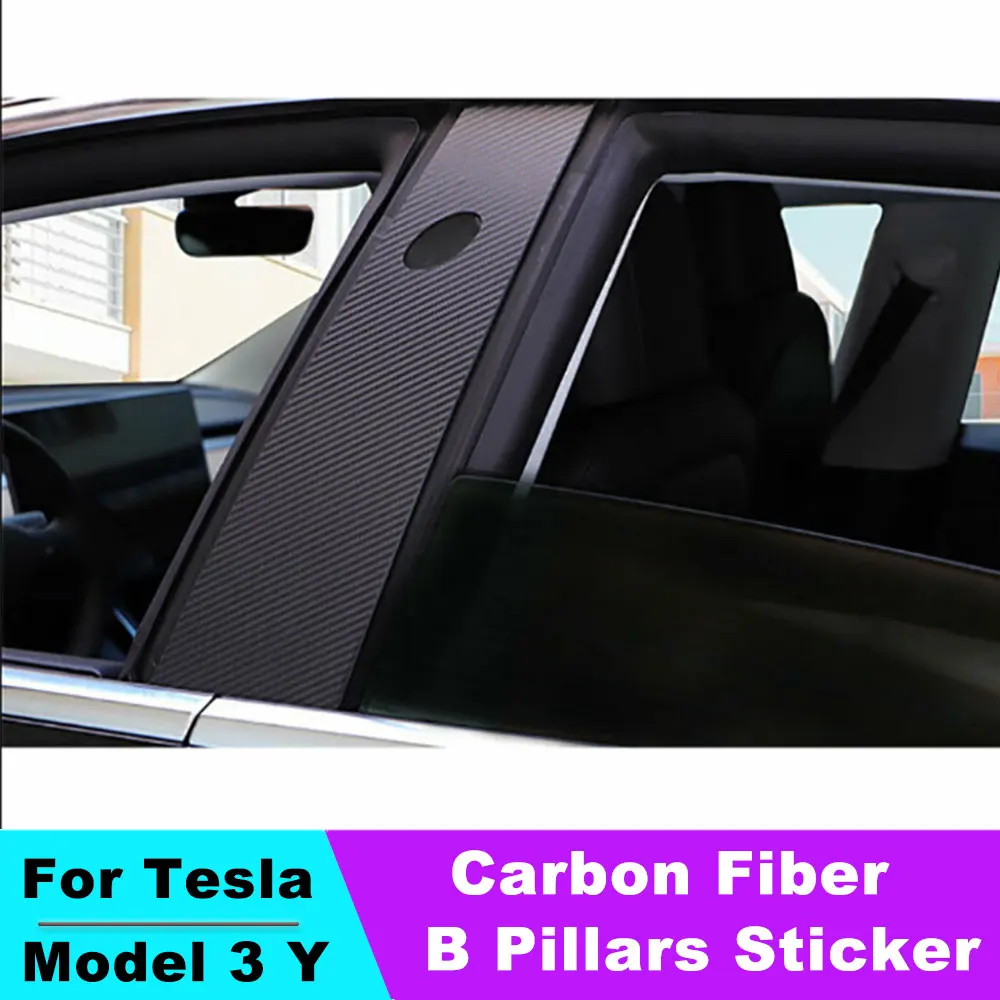 

Carbon Fiber Car Window B Pillars Stickers Wrap Kit For Tesla Model 3 Model Y 2017-2023 Car Sticker Protector Accessories