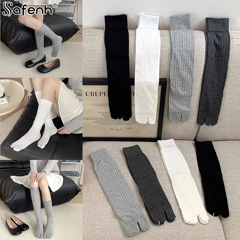 

1Pair Socks Cotton Split Toe Socks Two Toe Mid-calf Socks Calf Sock Autumn Winter Vertical Strip Japanese Tabi Socks Clogs Socks