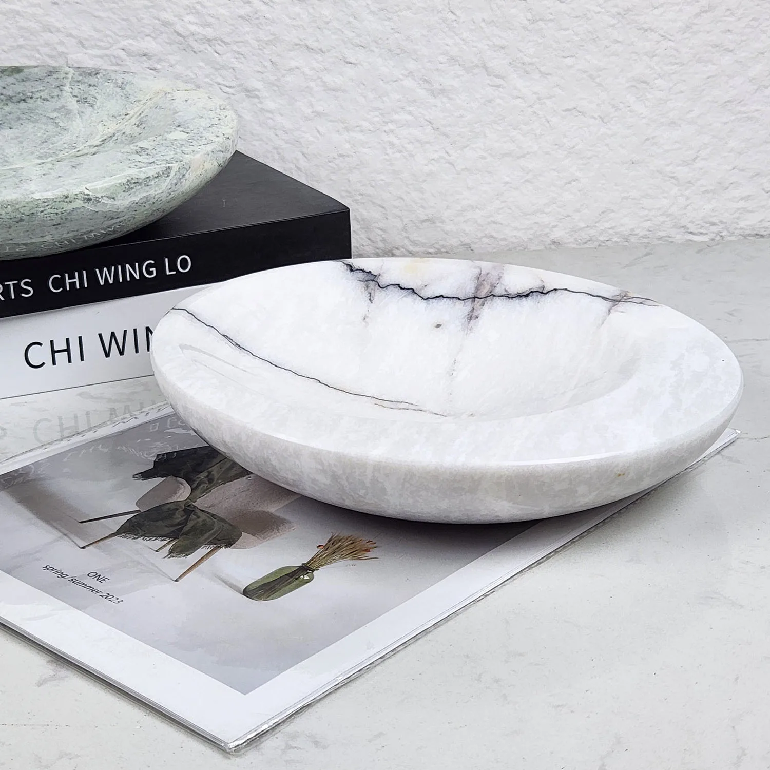HYS simple modern marble tray fruit plate ornament model room living room coffee table entrance bedroom home soft decoration