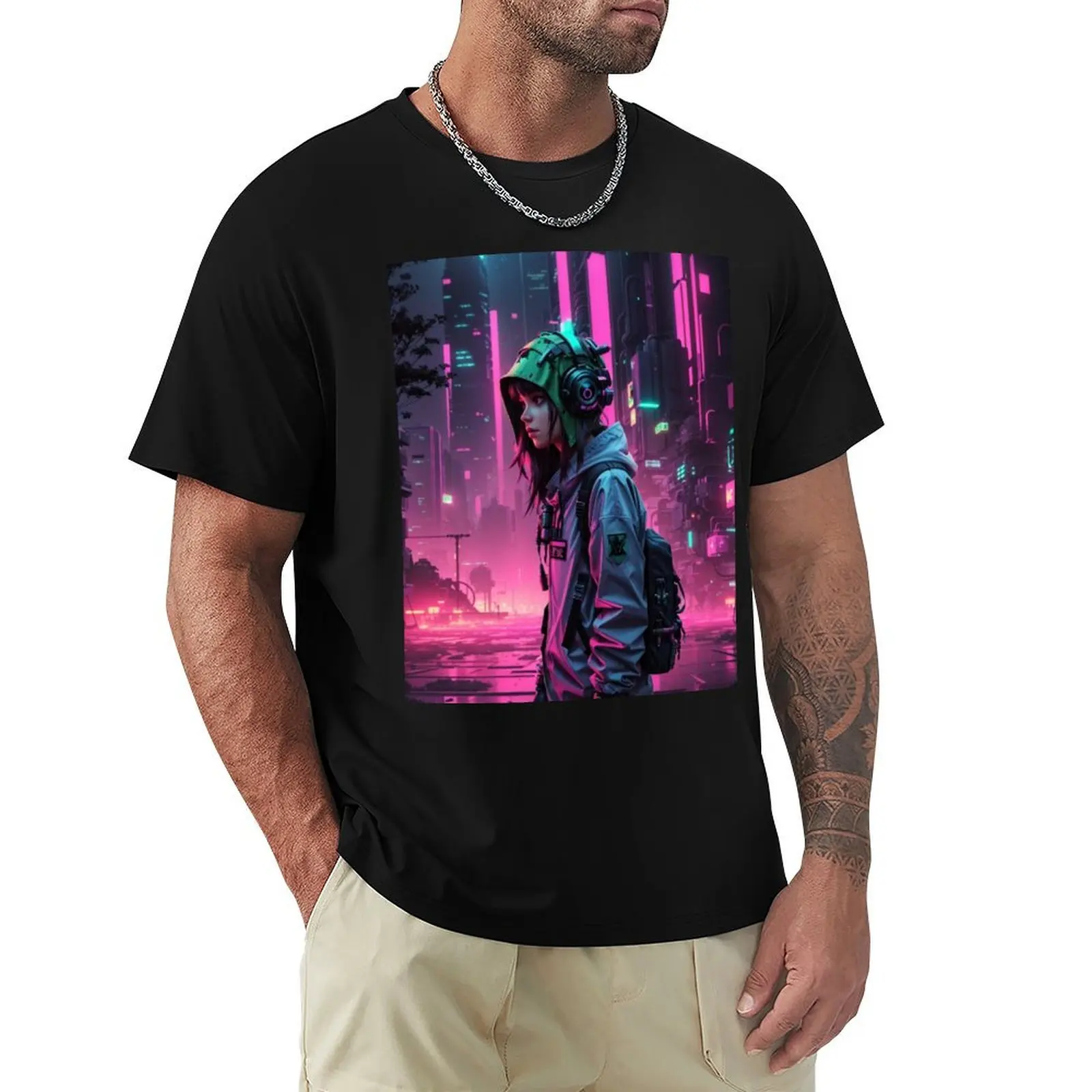 

003 Cyberpunk Forest T-Shirt luxury clothing labubu blue archive designer t shirt men