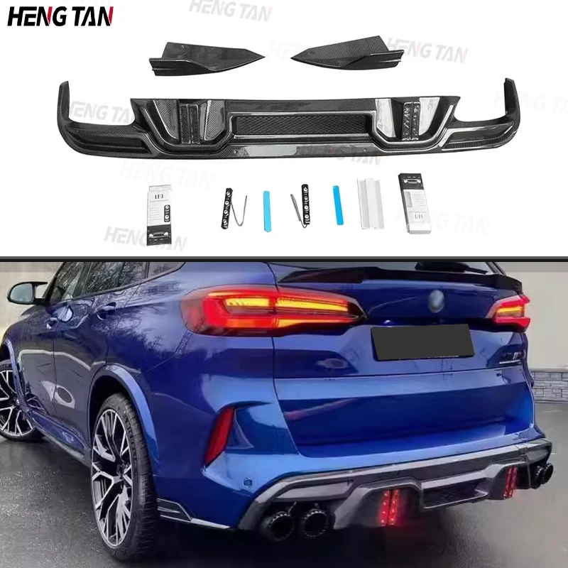 For BMW X5M F95 X6M F96 2019+ Carbon Fiber Car Rear Bumper Diffuser Lip Material Rear Spoiler Upgrade Body kit