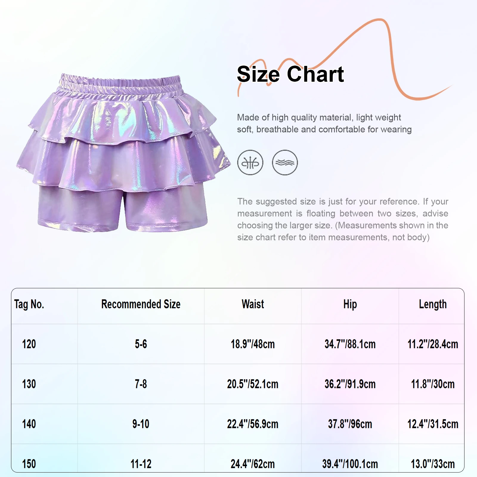 

Kids Girls Metallic Ruffled Shorts Skirted Shiny Elastic Waistband Tutu Culottes for Kindergarten Stage Performance Photography