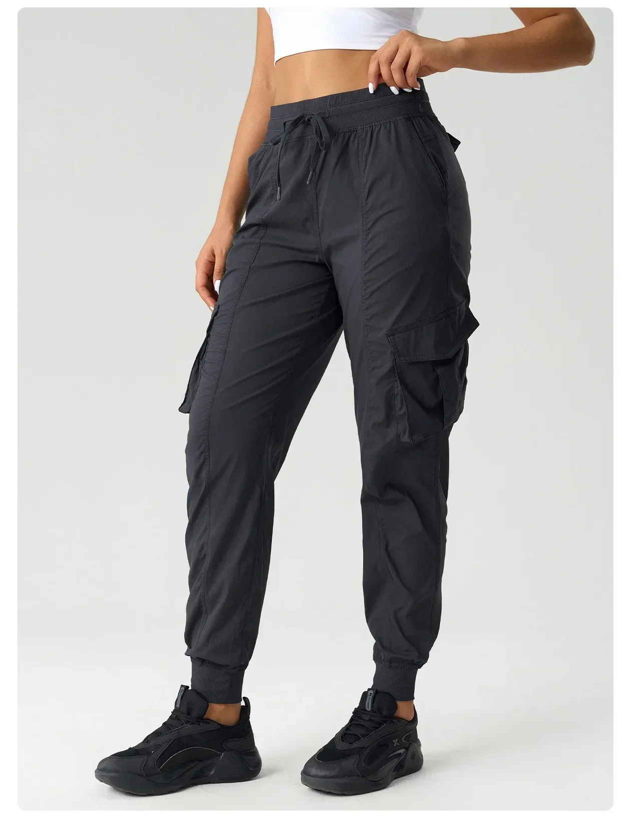 Lemon Dance Studio Relaxed Fit Mid Rise Cargo Jogger Women Lightweight Drawstring Sports Trousers Athletic Joggers With Pockets