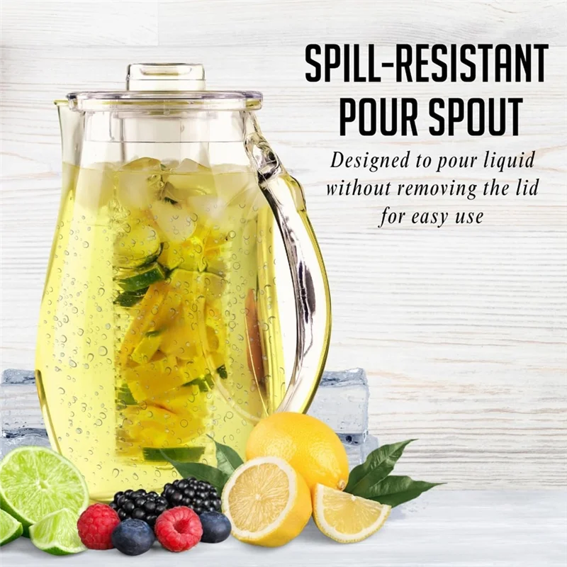 A84E-Fruit Water Pitcher 2.5L With Removable Lid And Infuser Rod,Beverage Jug For Drinks, Lemonade, Juice And Iced Tea